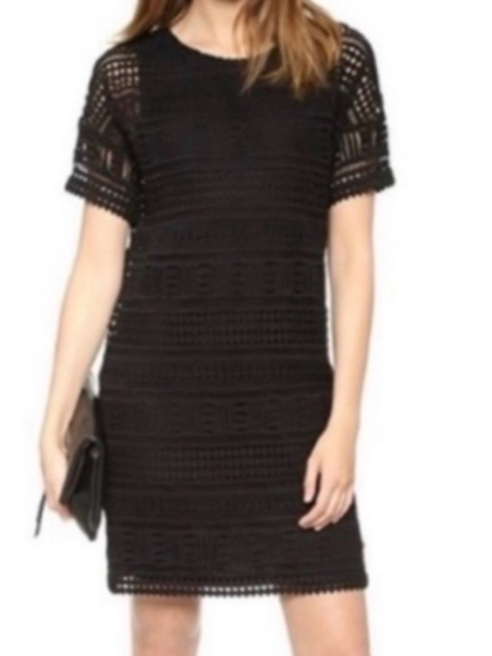 Vince Black Crochet Short-Sleeve Shift Dress